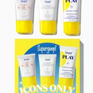 Supergoop! ICONS ONLY SPF BESTSELLERS KIT w/GlowScreen,UnSeenSunscreen+Play NIB!